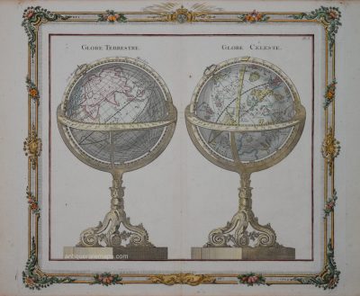 GENUINE ANTIQUE - GLOBE TERRESTRE GLOBE CELESTE BY BRION, PUBLISHED PARIS, 1780.